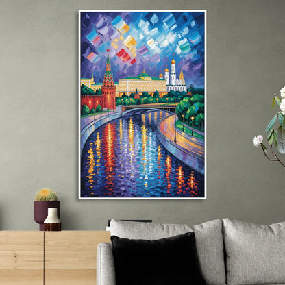 Moscow River Glimpse Sitting Room - White Canvas Wall Art