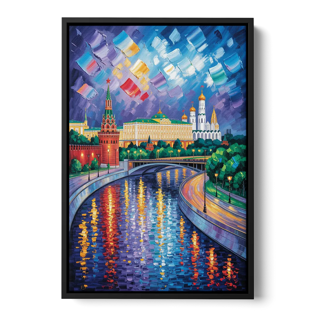 Moscow River Glimpse Front - Black Canvas Wall Art
