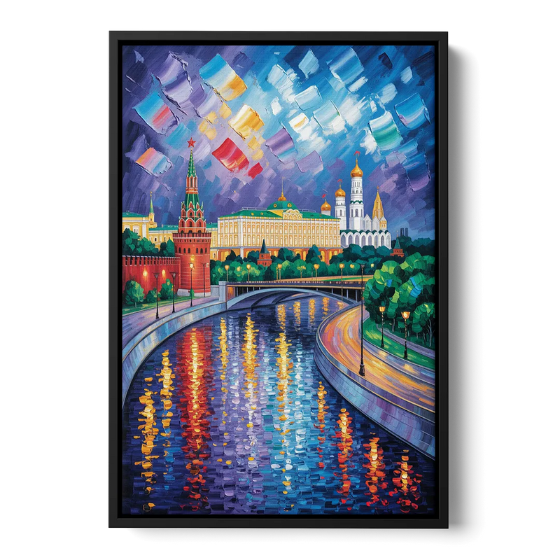 Moscow River Glimpse Front - Black Canvas Wall Art