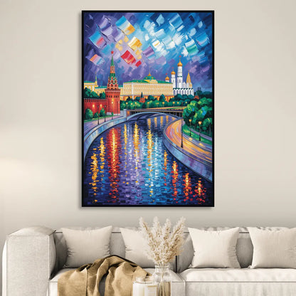 Moscow River Glimpse Living Room - Black Canvas Wall Art