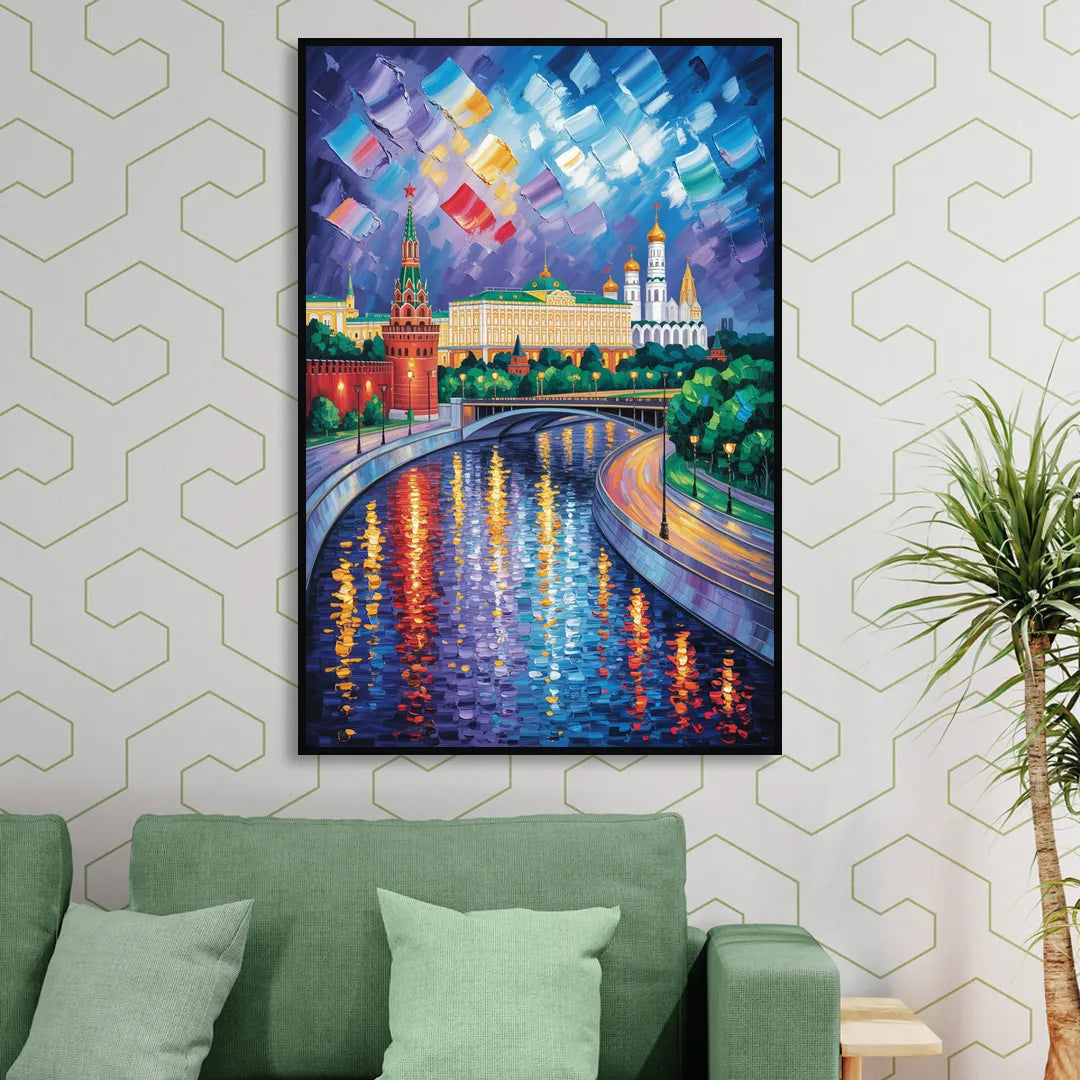 Moscow River Glimpse Sitting Room - Black Canvas Wall Art