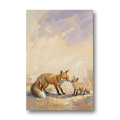 Mother Fox and Kit Touching Noses - Canvas Wall Art - Front