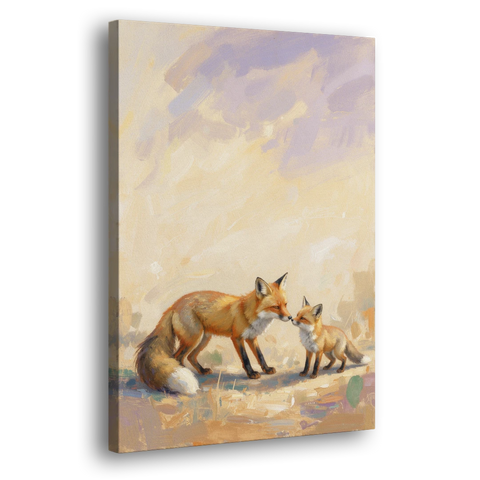 Mother Fox and Kit Touching Noses - Canvas Wall Art - Side