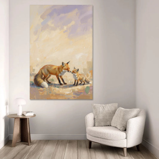 Mother Fox and Kit Touching Noses - Canvas Wall Art - Sofa - 40x60