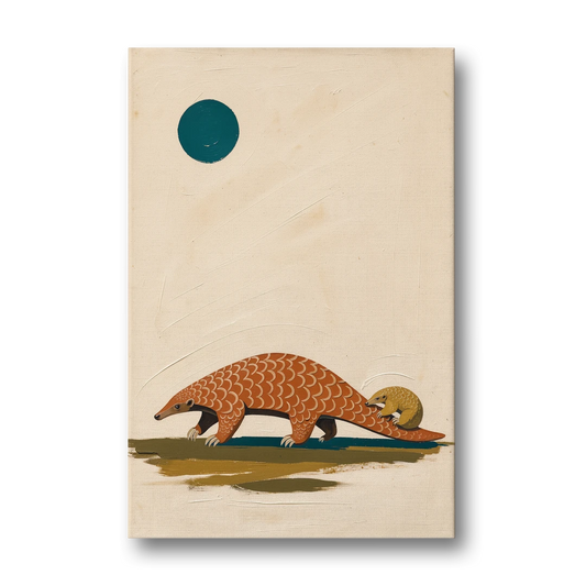 Mother Pangolin Carrying Her Baby on Her Tail - Canvas Wall Art - Front