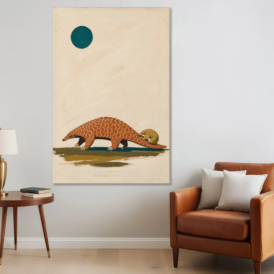Mother Pangolin Carrying Her Baby on Her Tail - Canvas Wall Art - Sofa - 40x60