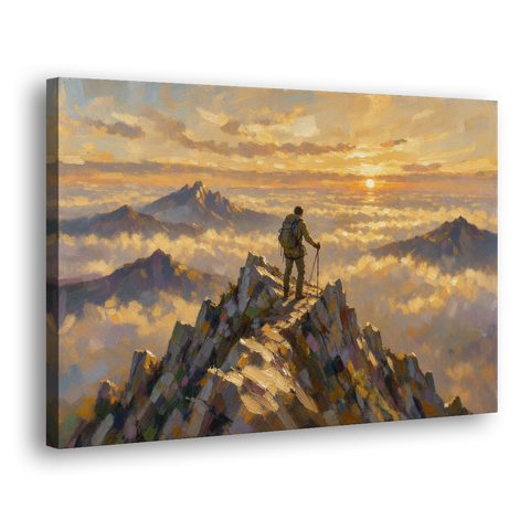 Motivational Wall Art of a Climber at Summit Dawn - Canvas Wall Art - Side