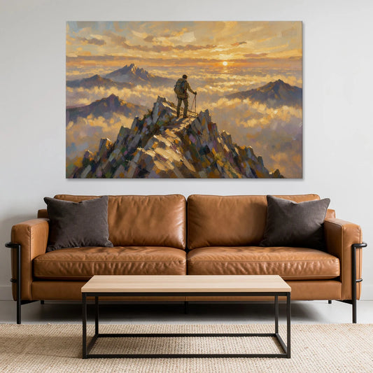 Motivational Wall Art of a Climber at Summit Dawn - Canvas Wall Art - Sofa - 60x40