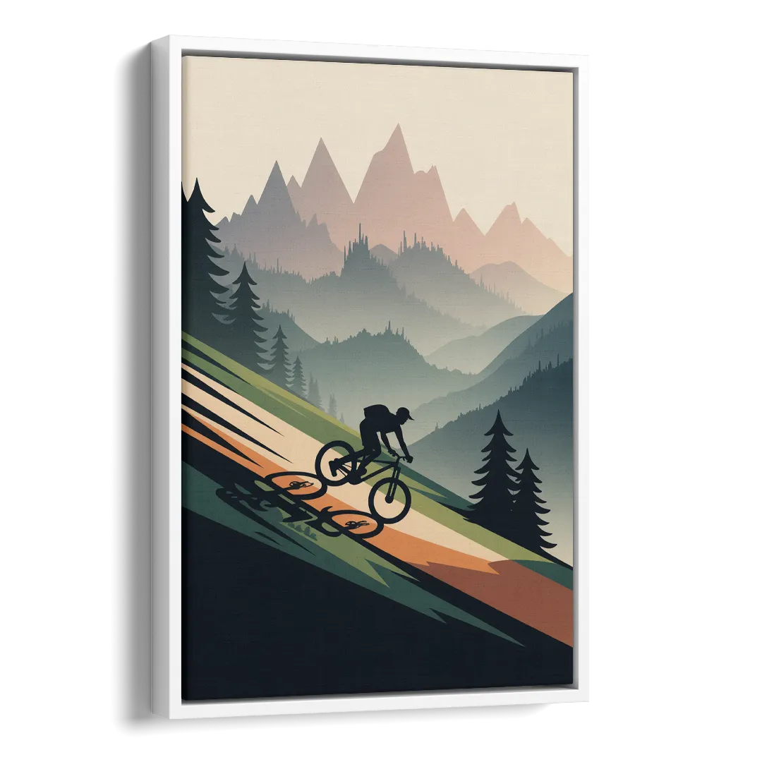 Mountain Biking Trails Side - White Canvas Wall Art
