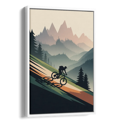 Mountain Biking Trails Side - White Canvas Wall Art