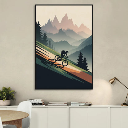 Mountain Biking Trails Living Room - Black Canvas Wall Art