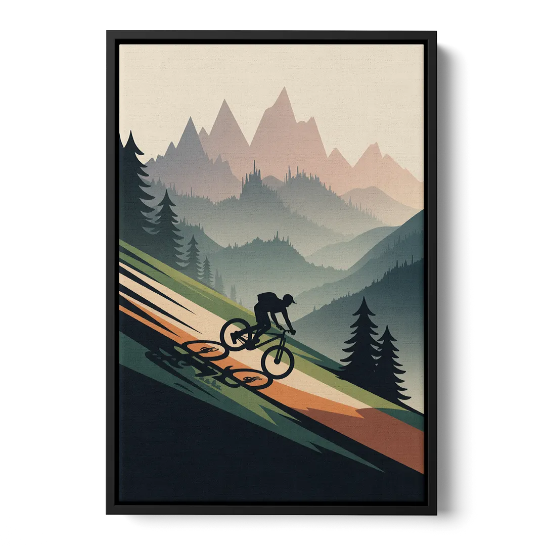 Mountain Biking Trails Front - Black Canvas Wall Art