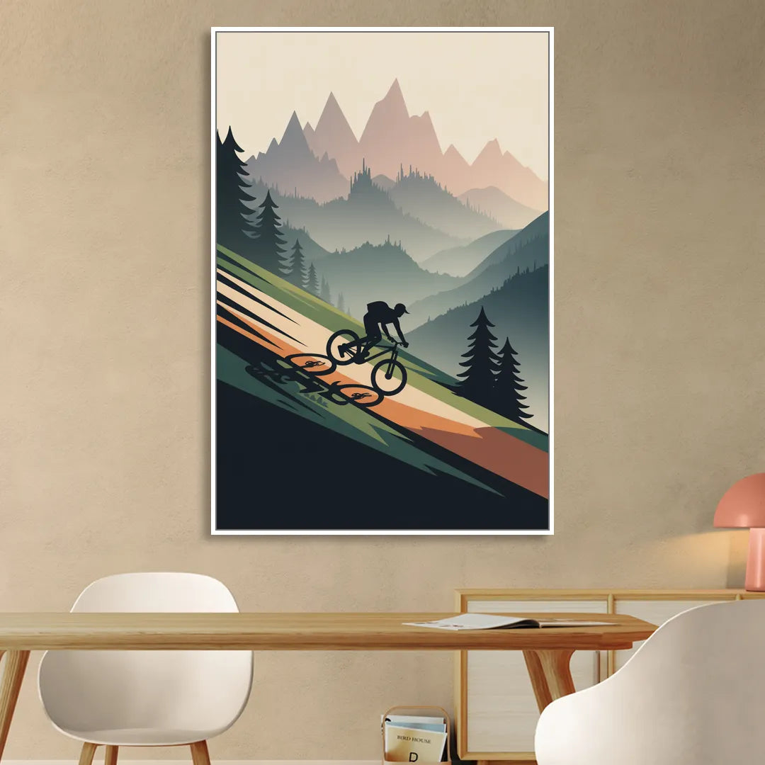 Mountain Biking Trails Sitting Room - White Canvas Wall Art