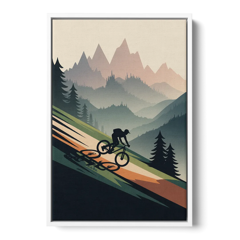 Mountain Biking Trails Front - White Canvas Wall Art
