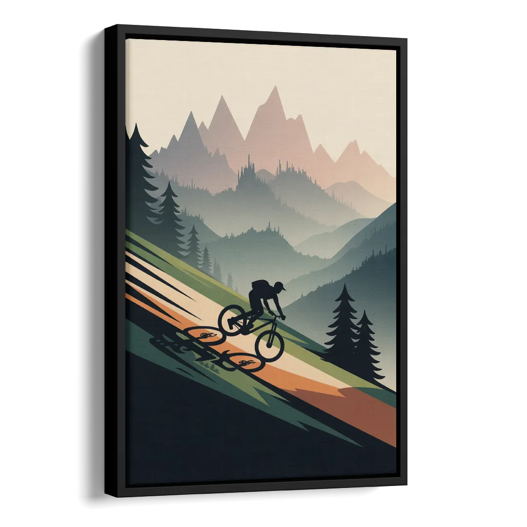 Mountain Biking Trails Side - Black Canvas Wall Art