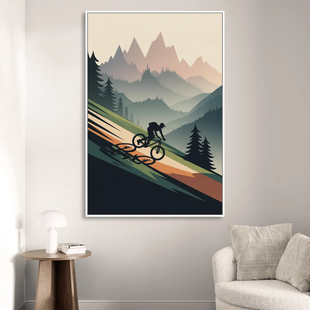 Mountain Biking Trails Living Room - White Canvas Wall Art