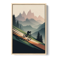 Mountain Biking Trails - Oak Framed Canvas Wall Art - Front