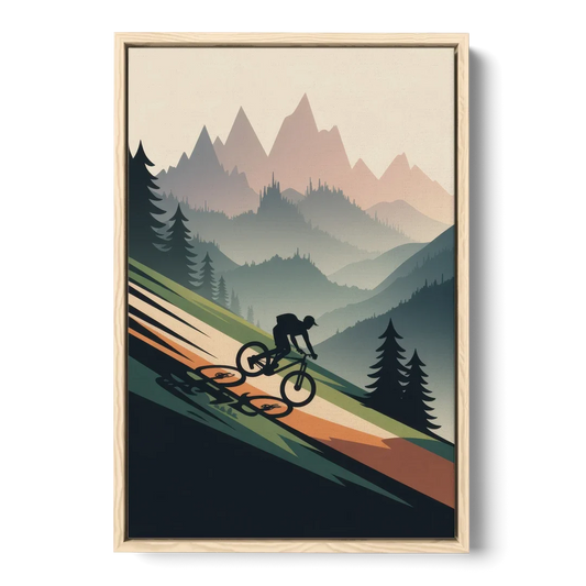 Mountain Biking Trails - Oak Framed Canvas Wall Art - Front