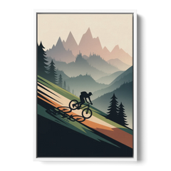 Mountain Biking Trails - White Framed Canvas Wall Art - Front