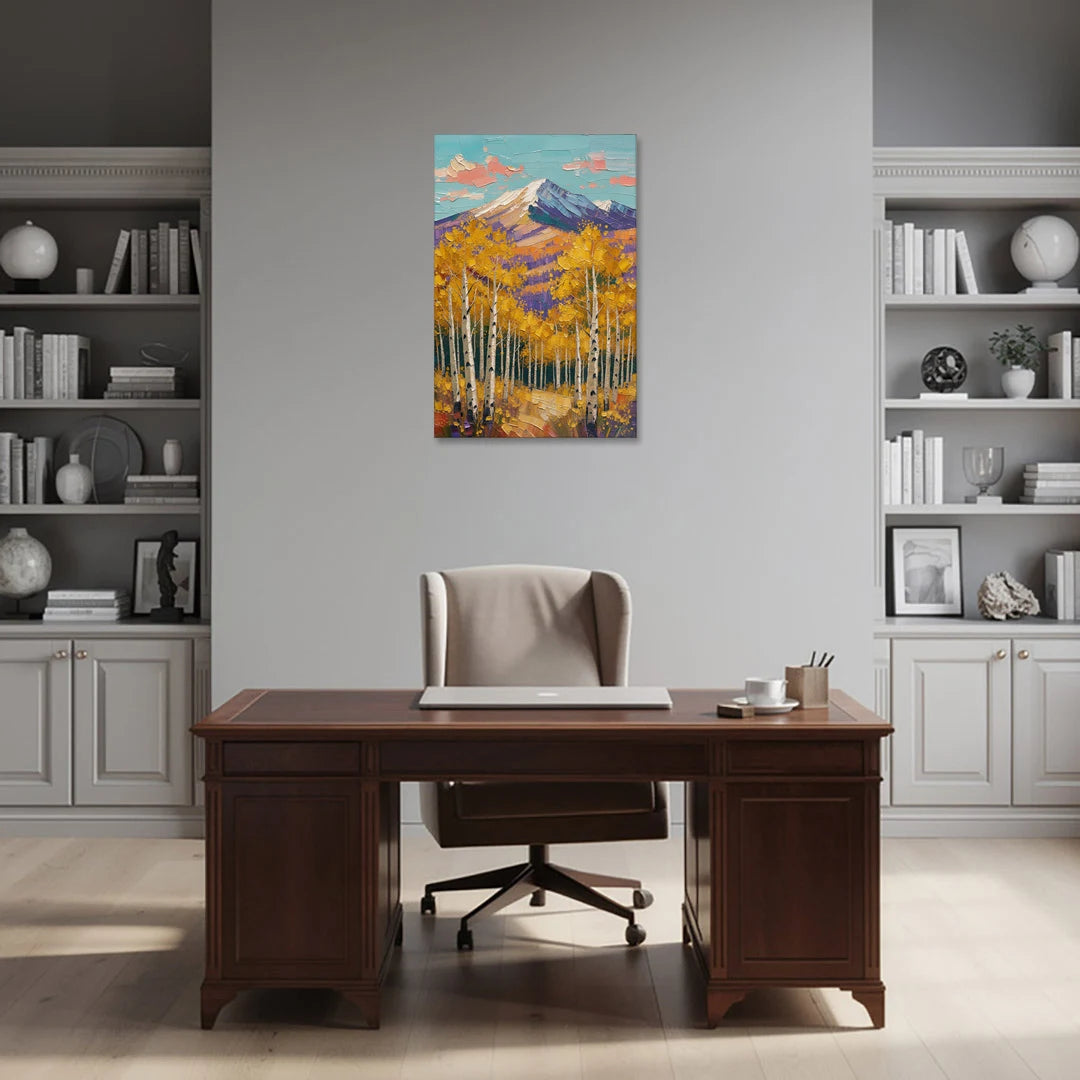Mountain Cabin Decor with Golden Aspens - Canvas Wall Art - Office - 24x36