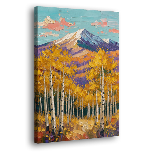 Mountain Cabin Decor with Golden Aspens - Canvas Wall Art - Side