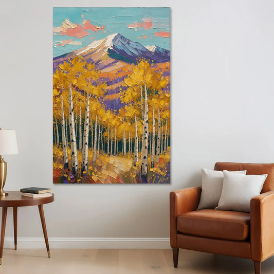 Rustic Mountain Cabin with Golden Aspens - Canvas Wall Art - Sofa - 40x60