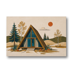 Mountain House Decor with an A-Frame and Golden Aspen - Canvas Wall Art - Front