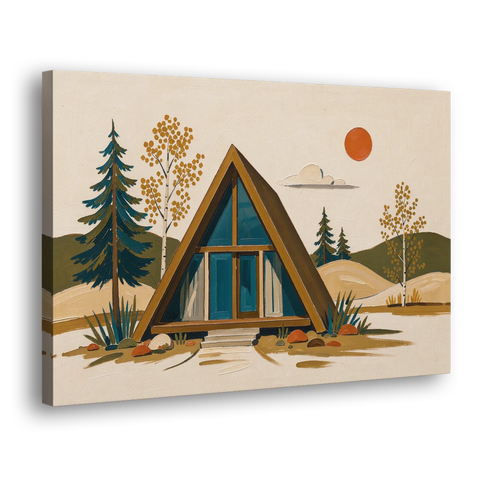 Mountain House Decor with an A-Frame and Golden Aspen - Canvas Wall Art - Side