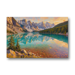 Mountain Lake Painting with Turquoise Reflections - Canvas Wall Art - Front