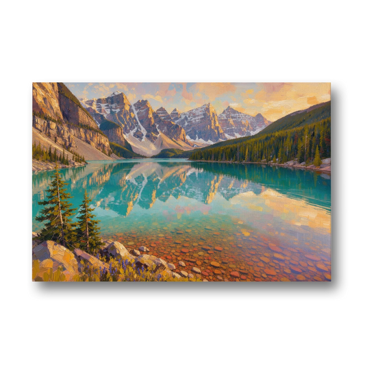 Mountain Lake Painting with Turquoise Reflections - Canvas Wall Art - Front