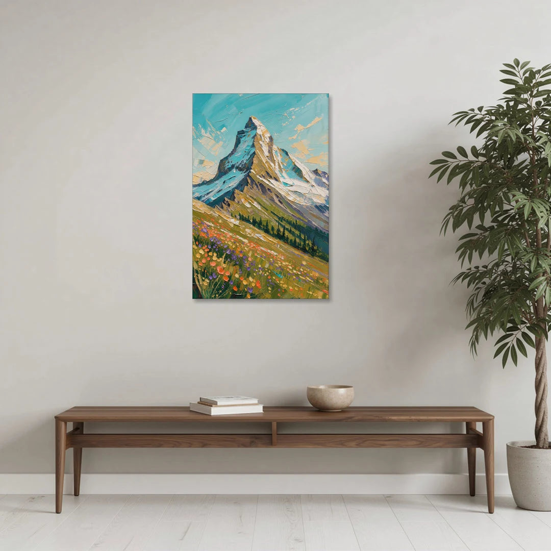 Mountain Oil Painting of a Wildflower Summit - Canvas Wall Art - Coffee Table - 24x36