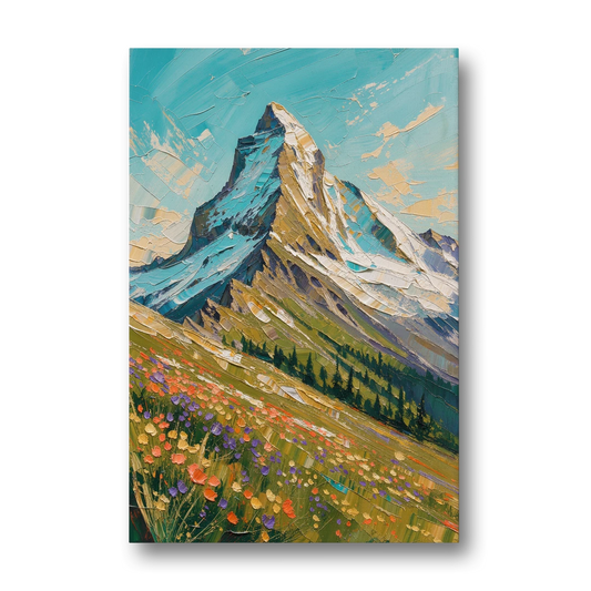Mountain Oil Painting of a Wildflower Summit - Canvas Wall Art - Front