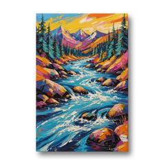 Mountain River Painting in Electric Blue - Canvas Wall Art - Front