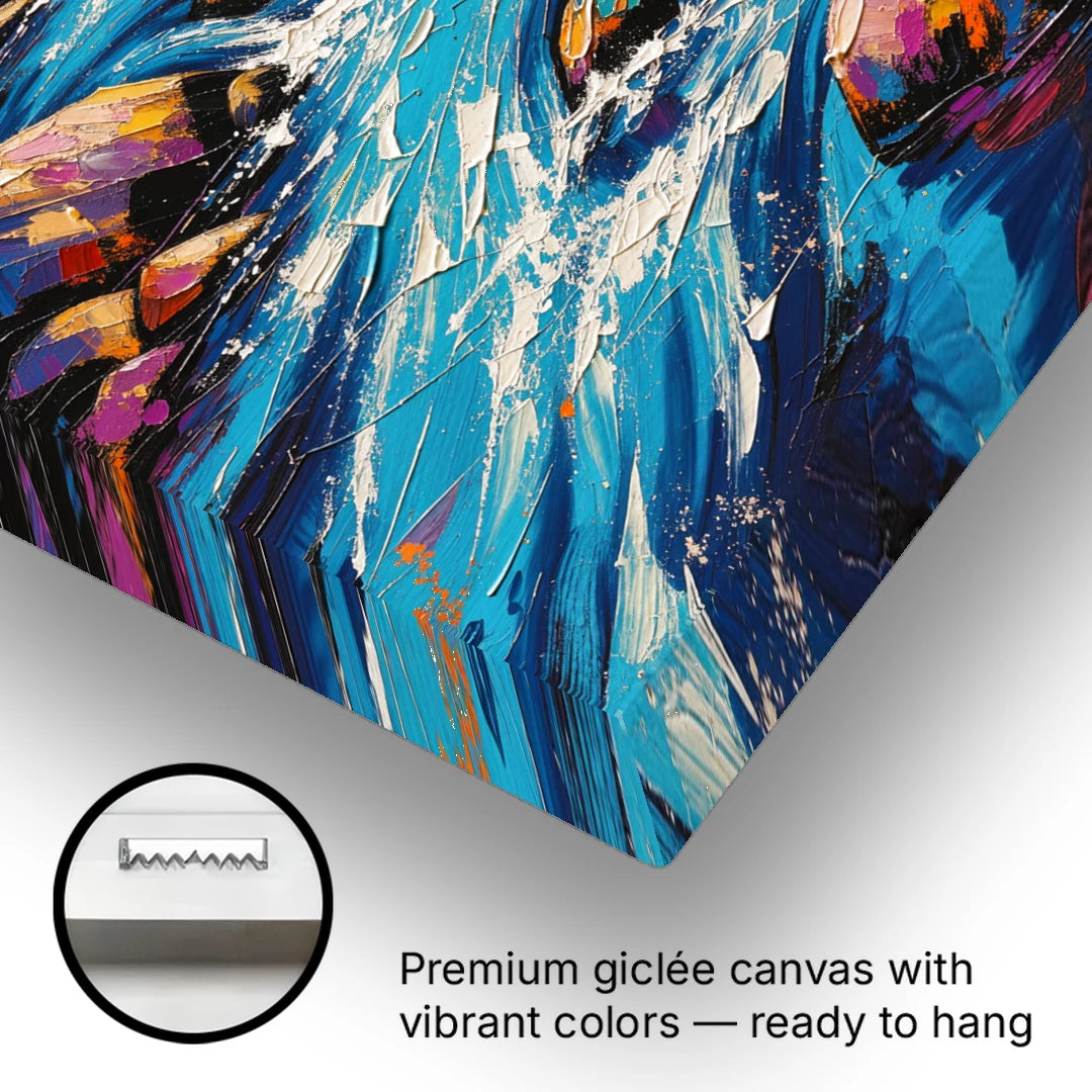 Mountain River Painting in Electric Blue - Canvas Wall Art - Gallery Wrap Corner