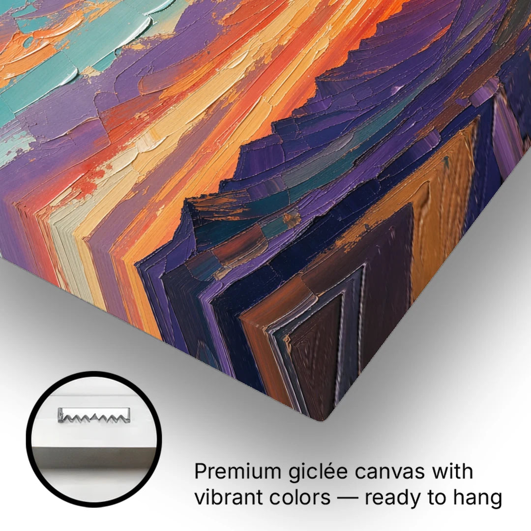 Mountain Sunset Painting Over a Violet Valley - Canvas Wall Art - Gallery Wrap Corner