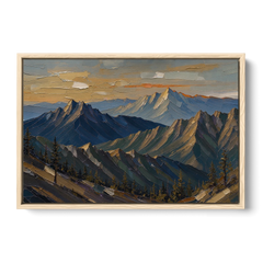 Mountain Wall Art of Three Ridges at Dusk - Oak Framed Canvas Wall Art - Front