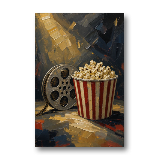 Movie Room Decor with Popcorn and Film Reel - Canvas Wall Art - Front