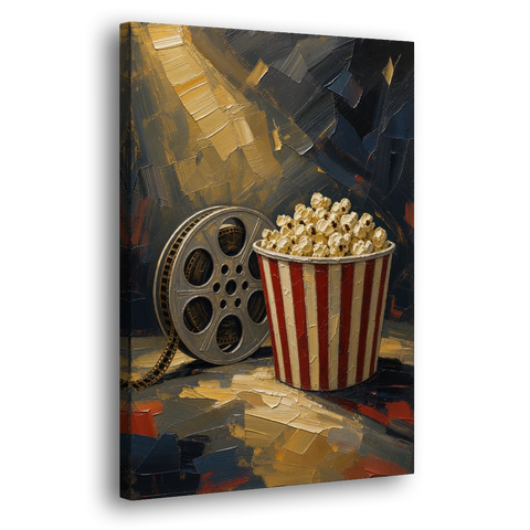 Movie Room Decor with Popcorn and Film Reel - Canvas Wall Art - Side