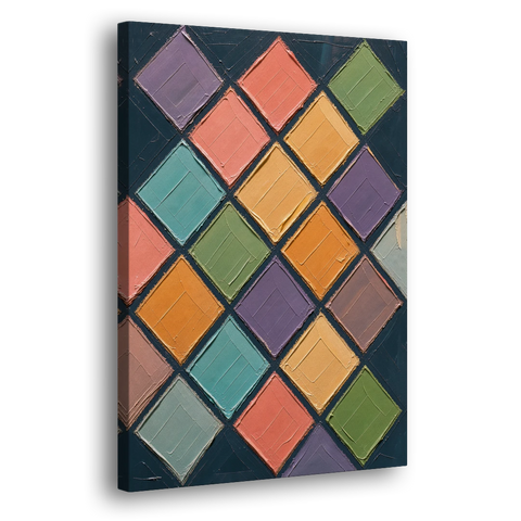 Multicolor Abstract Harlequin Diamond Impasto - Canvas Wall Art - Side
