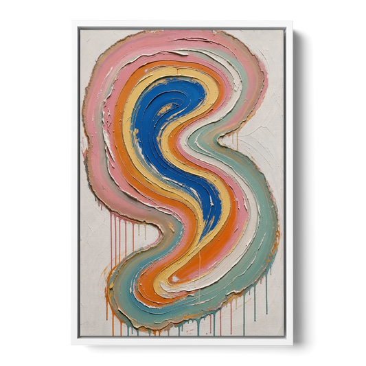 Multicolor Abstract Painting of Agate Ribbons - White Framed Canvas Wall Art - Front