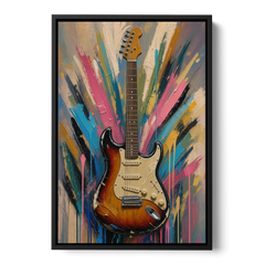 Music Room Sunburst Guitar in Radiating Color - Black Framed Canvas Wall Art - Front