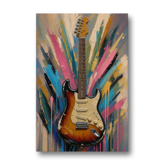 Music Room Sunburst Guitar in Radiating Color - Canvas Wall Art - Front
