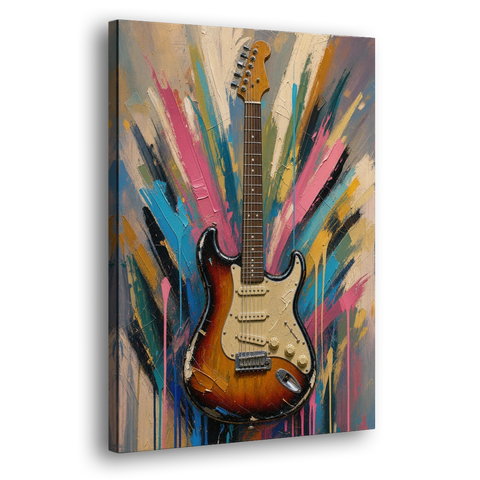 Music Room Sunburst Guitar in Radiating Color - Canvas Wall Art - Side