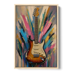 Music Room Sunburst Guitar in Radiating Color - Oak Framed Canvas Wall Art - Front