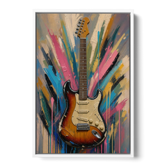 Music Room Sunburst Guitar in Radiating Color - White Framed Canvas Wall Art - Front