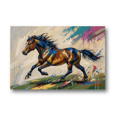 Mustang Painting in Clashing Primaries - Canvas Wall Art - Front
