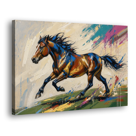 Mustang Painting in Clashing Primaries - Canvas Wall Art - Side