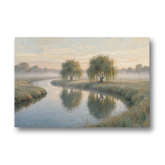Muted Landscape Paintings of Willows at Dawn - Canvas Wall Art - Front