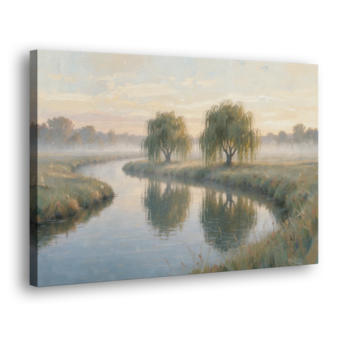 Muted Landscape Paintings of Willows at Dawn - Canvas Wall Art - Side