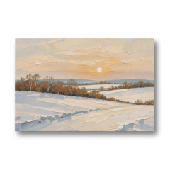 Muted Pale Sun Over Snowy Fields - Canvas Wall Art - Front